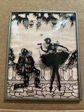 Vintage 1930’s silhouette Pink Background Ballerina And Jester: To Grandmother picture