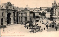 Vintage Zurich Bahnhofplatz Escherdenkmal Tram Postcard by Pleyer & Streuli picture