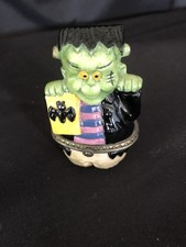 HALLOWEEN Frankenstein Ceramic Trinket Box Pill Box Detailed CUTE MINT CONDITION picture