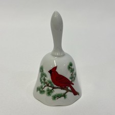 Cardinal Porcelain Bell Made in Japan Red Bird Pine Branch Vintage picture