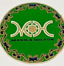 c1960s Vintage Manila Hilton Hotel Luggage Label Sticker Philippines Travel picture
