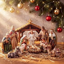12 Pcs Christmas Nativity Scene Set, Wooden Christmas Decor Holy Family Figurine picture