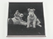 Vintage Framed Wire Fox Terrier Design Dog Art Signed Terry Fultz As -is picture