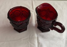 Sugar Bowl And Creamer, Avon 1876 Cape Cod Collection Ruby Red picture