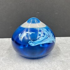 Dolphin Swimming Blue Ocean Wave Art Glass Paperweight Droplet Shape Aquarium picture