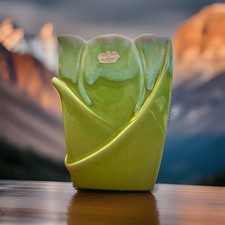 Vintage Royal Haeger MCM Green Drip Glaze Pillow R651 Vase.  Excellent Cond picture