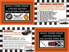 NEW 1984 1985 1986 1987 Buick Grand National GNX Limited Edition Collector Cards picture