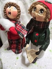 SALE WAS 50 VTG PR 9.5in HANDMADE VICTORIAN XMAS CAROLERS. KATHLEEN BOLLINGER picture