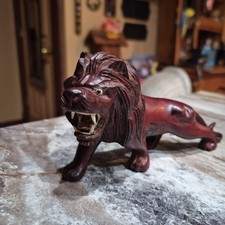 Solid Wood Hand Carved Lion Figurine Statue Rosewood? Mahogany?  picture