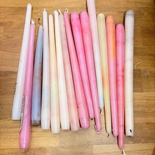 Vintage Lot 15 Pink White Cream Taper Candles Assorted Sizes picture