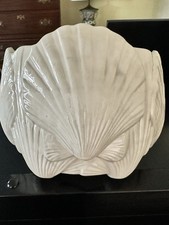 Vintage White Glazed Ceramic Clam Shell Planter Large 8.5
