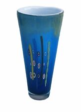 Contemporary Murano Style Vase (Cerulean Ocean Blue) Hand Blown BEAUTIFUL 11.5” picture