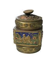 Vintage Chinese Brass & Cloisonne Enamel Jar Koi Fish Figure Decoration Art picture