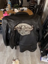 Harley-Davidson Black Leather Jacket w/ Eagle Patch & Embroidered Back Logo picture