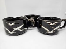 Otagiri Coffee Soup Mugs Vintage Three Brown  Stoneware with Seagulls picture