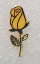 Yellow Rose Pinback Button Lapel Flower Floral Enamel Gold Tone picture