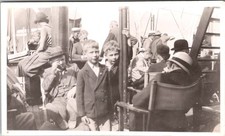 Vtg B&W Snapshot Boys Deck Passengers Ocean Liner Ship Hats 1923 picture