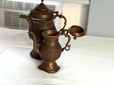 Brown Metal Antique Finish Embossed Floral Tea Set Tea Pot with Lid picture