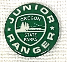 Vintage Oregon State Parks Junior Ranger Green White Tin Litho Pinback Button picture