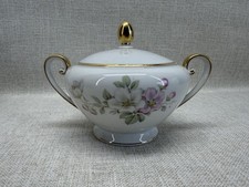 Tirschenreuth Bavaria Germany Floral Porcelain Sugar Bowl w Lid Gold Trim picture