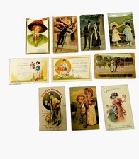 Lot 10 Antique Vtg Post Cards People Birthday Cartoon Circa 1907 3 Unsent Value picture