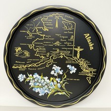 Vintage Alaska State Tray MCM Kitschy Barware Graphic Souvenir Decor Platter Vtg picture
