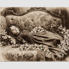 Young Girl Photo Post Mortem Funeral Flowers Victorian 4 by 6 Photograph picture