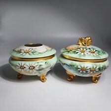 Antique Austrian Birn Porcelain Daisy Decor Vanity Set Receiver and Powder Dish picture