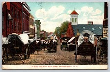Busy Day On Main Street Winston Salem NC Postcard 1908 Horses Covered Wagons picture