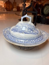 Antique D Methven Verona Tureen w/Lid Kirkcaldy Scotland Blue White Transferware picture