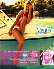 Gillette Venus Lady's Razor Pretty Girl Sitting on Boat Vintage Print Ad 2005 picture