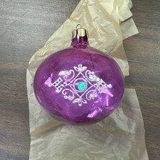 Vintage Clear Glass Ball Russian Christmas Ornaments Purple Retro Xmas picture