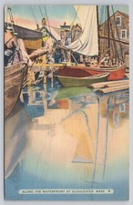 Along the Waterfront at Gloucester Massachusetts MA Boats 1942 Postcard picture