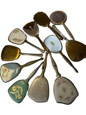 Vintage Vanity Hand Mirror Lot 11 Floral Guilloche Enamel Art Deco Gold Tone ** picture
