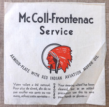 VTG. 1930s McCOLL-FRONTENAC SERVICE GAS & OIL STATION NAPKIN RED INDIAN AVIATION picture
