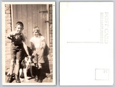 RPPC 1950s Boys & Dog Real Photo Postcard Vintage Kodak Snapshot picture