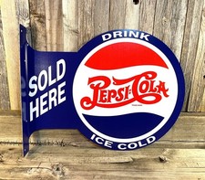 Pepsi Cola Soda Pop Large Flange Metal Sign | Garage, Man Cave, Basement picture