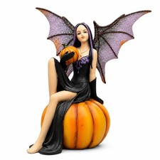 Comfy Hour Fairyland Collection 6� Dark Fairy Witch Holding and Sits on Pumpkin picture