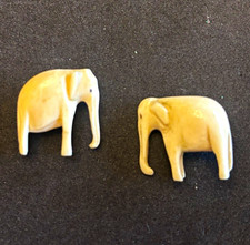 Set of 2 Small Carved Elephant Figurines, Ivory/White Color Decor Accent picture