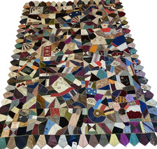 Antique 1910s Crazy Quilt Velvet Silk Embroidered Patchwork Sawtooth Provenance picture