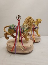 Vintage Porcelain Musical Carousel Lions (2) with Cherubs Plays 