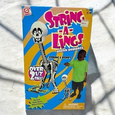 Vintage 2001 Gemmy String-A-Lings Plush Puppet Skeleton & Bones Marionette NOS picture