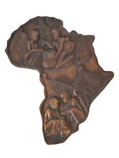 Vintage Hand Carved Wood African continent Ethnic Plaque Art Made in Rwanda picture
