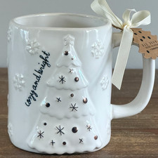 Rae Dunn Cozy and Bright Christmas Tree & Snowflake Coffee Mug NWT picture