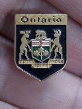 Vtg Ontario Canada Province Moose Elk Heraldic Crest Coat of Arms Shield Pin picture