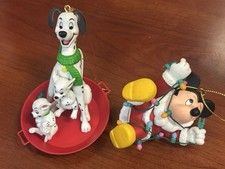 ViTG Disney/Grolier 101 Dalmatians + Mickey w Lights Christmas Ornaments lot x 2 picture