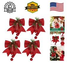 Elegant 4-Pack Christmas Bows with Pine Cone & Berry, Perfect for Holiday Decor picture