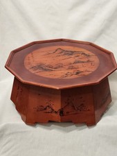 WOOD DISPLAY STAND VINTAGE JAPANESE LAQURED OCTAGONAL PRDASTAL 17.5  DIA 7.5