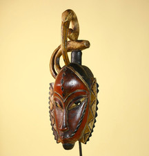 African Tribal Mask Hand Carved Wood Painted Wall Display Artifact-G6087 picture