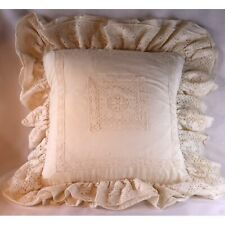 VTG Ruffled Floral Lace Throw Pillow Ivory 15